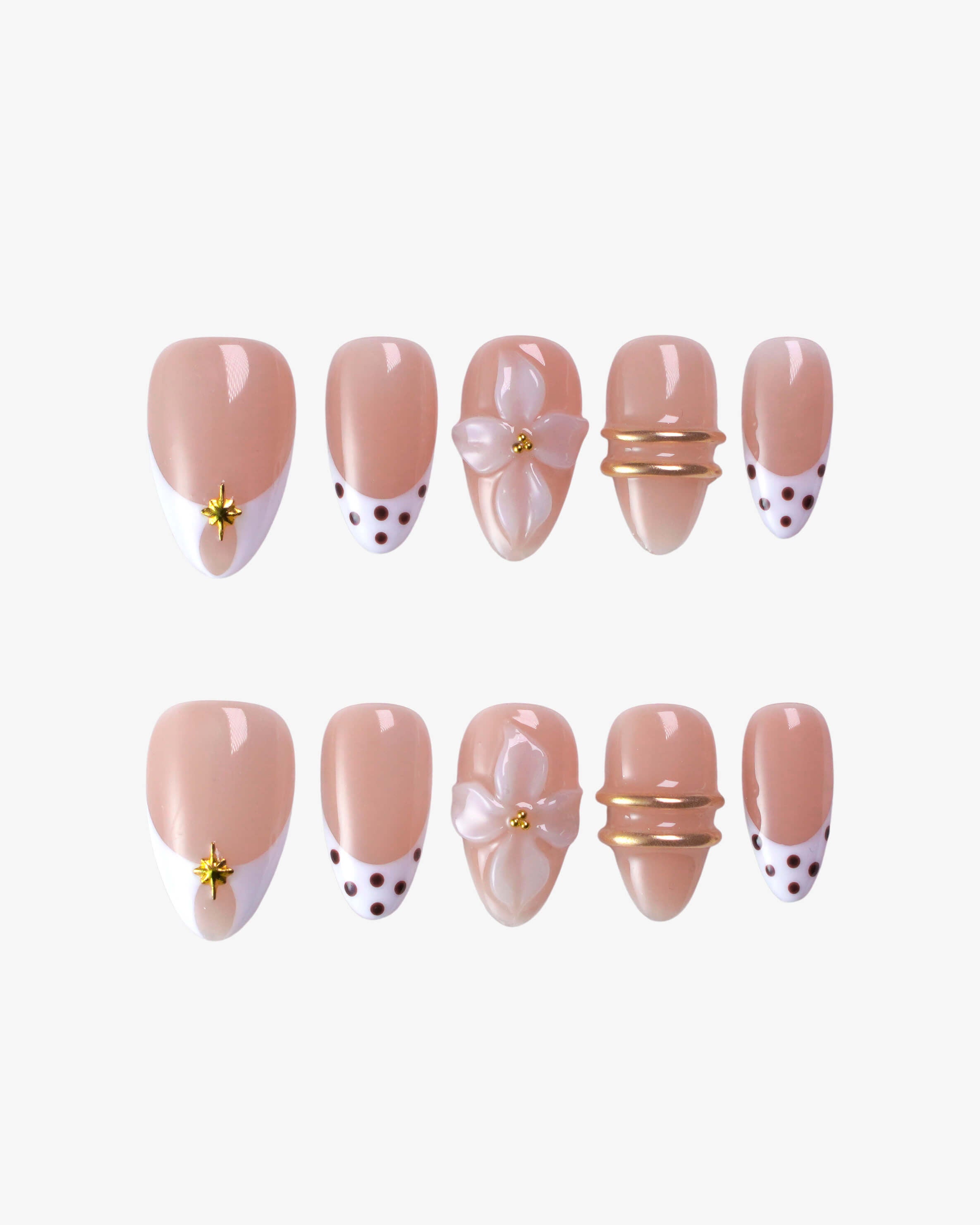 Warm 3D magnolia sculpting press-on nails