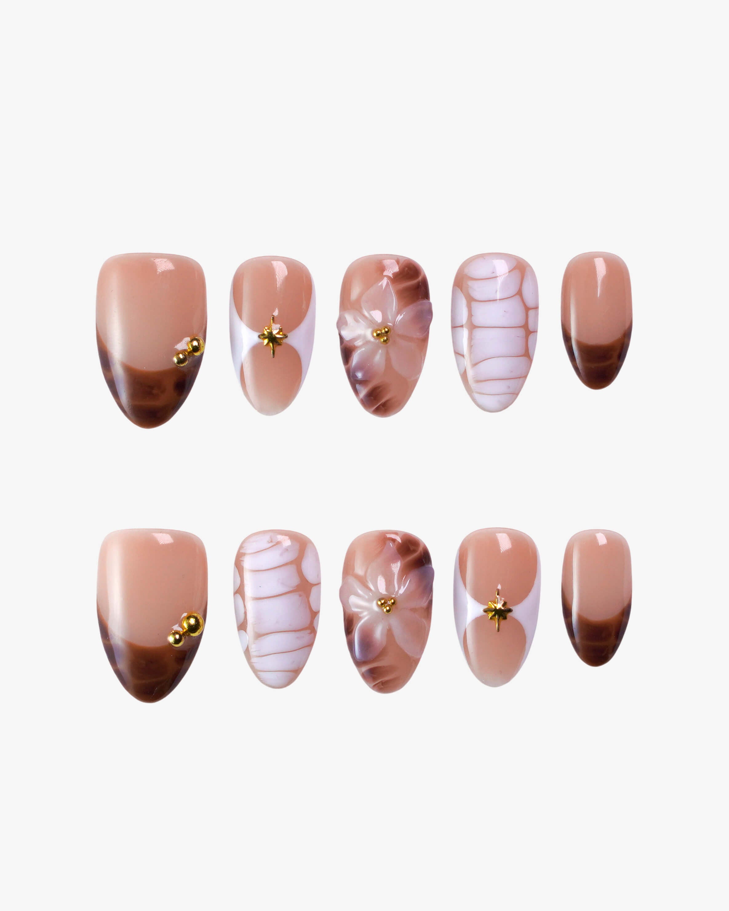 French-tip detailing tortoiseshell patterns Press-ons