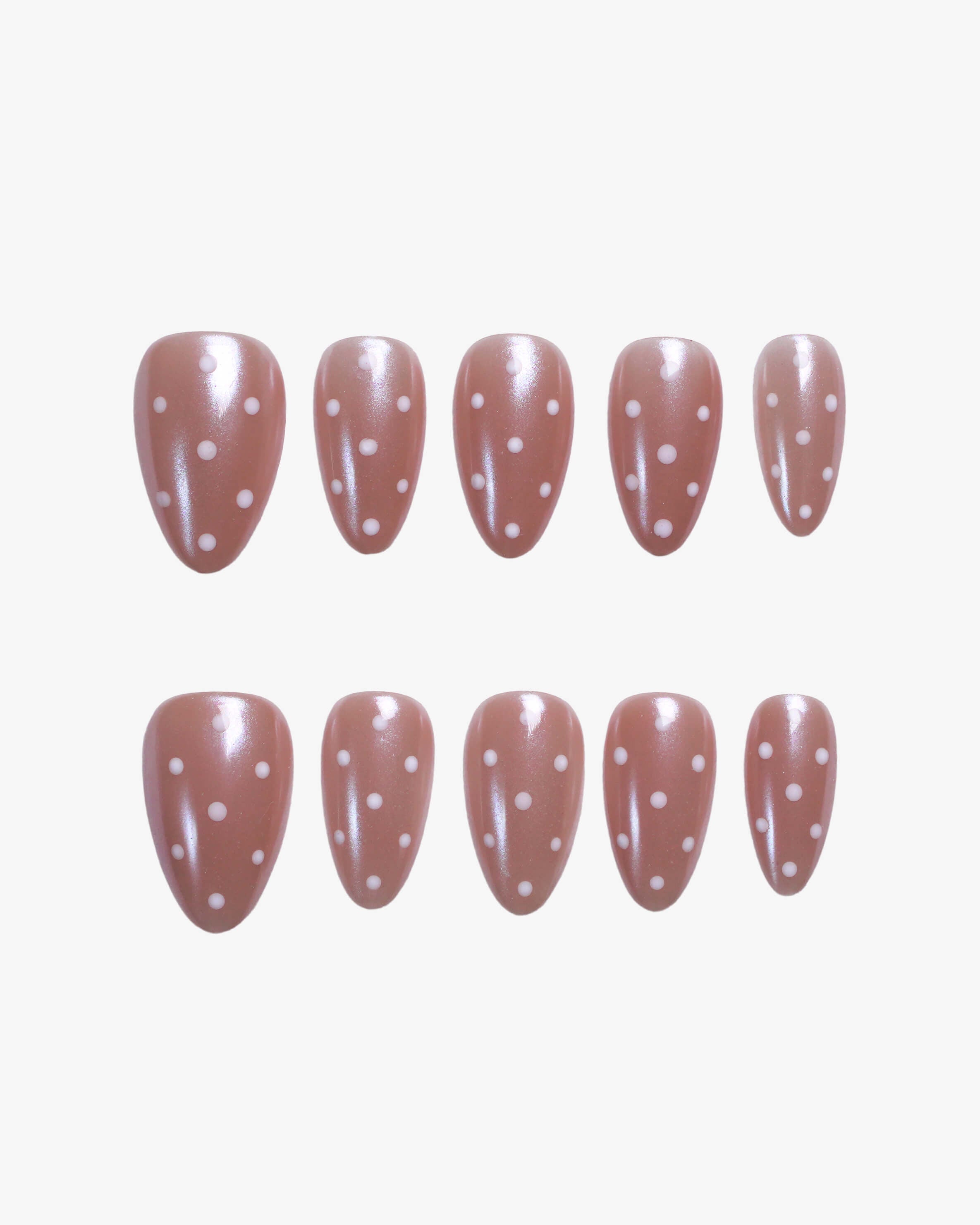 Minimalist pearlescent nude base polka dots press-on nails