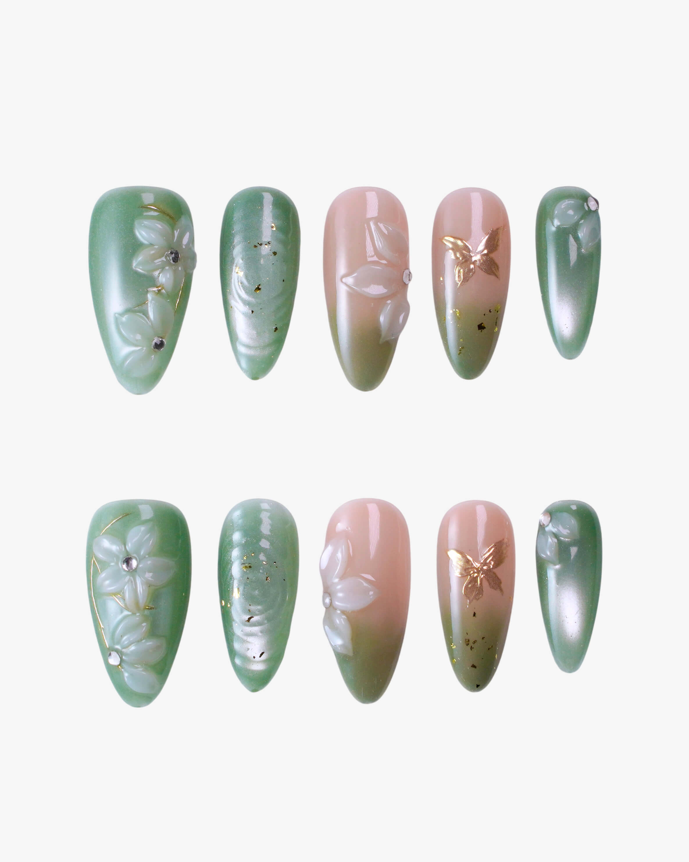 Jade-luxe celadon-to-nude gradient press-ons