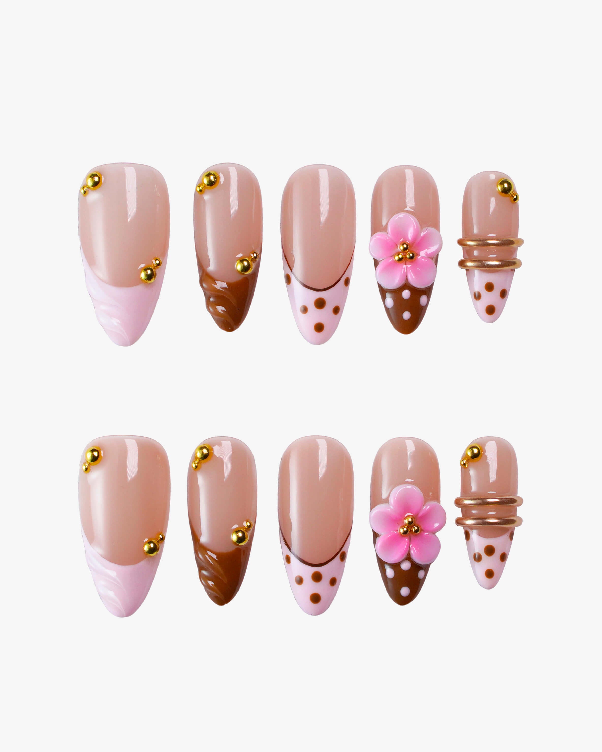 3D-flowers-polka-dots-cream-texture-Press-on-Nails