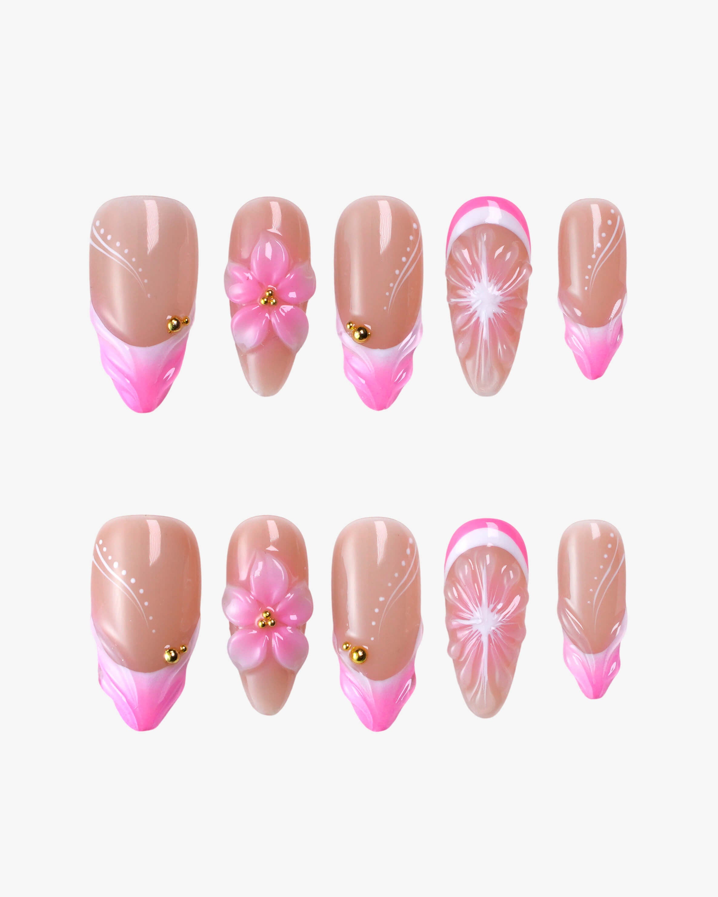 Soft sweet 3D sakura sculpting press-on nails