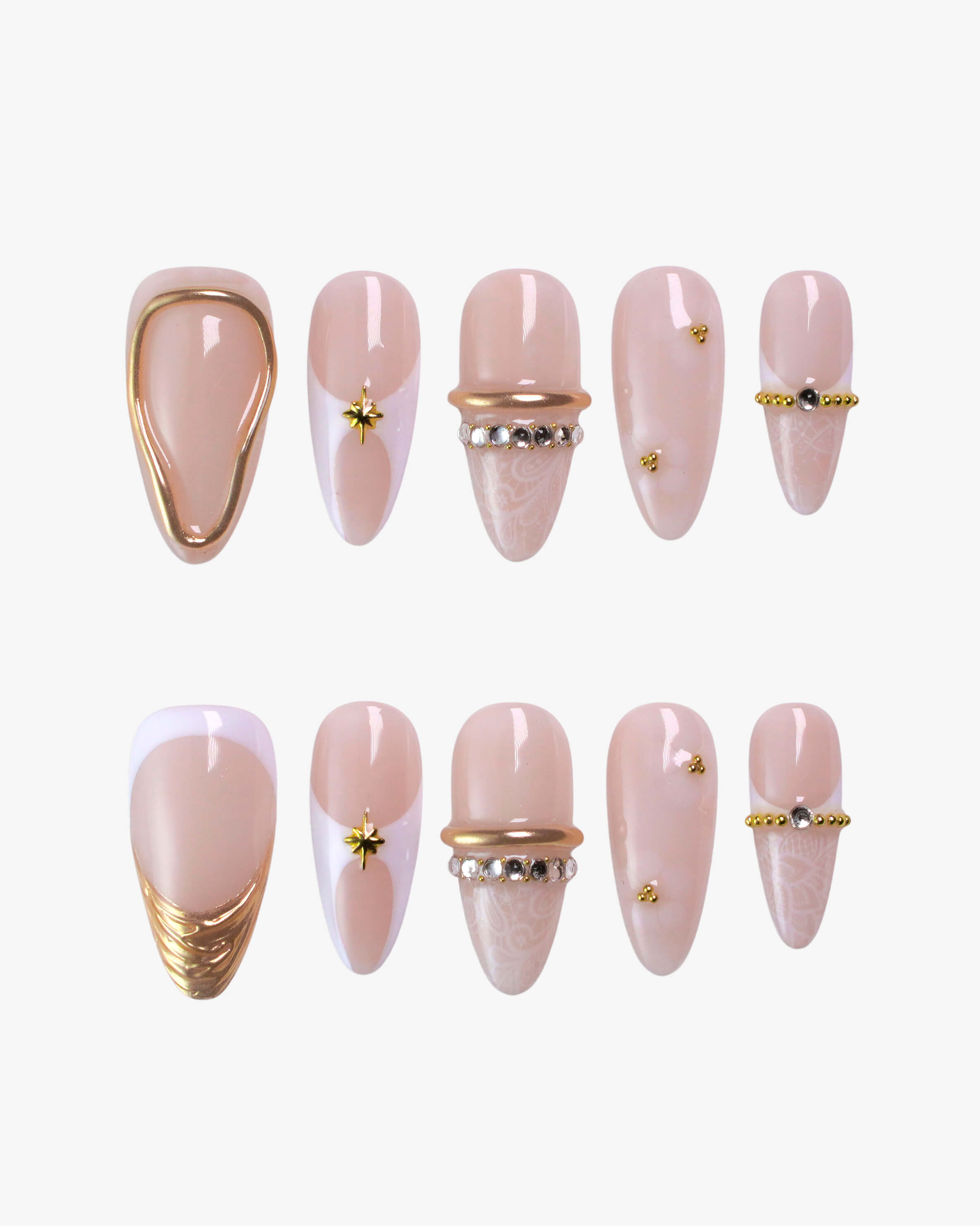 Soft luxe lace undertones rhinestone press-on nails