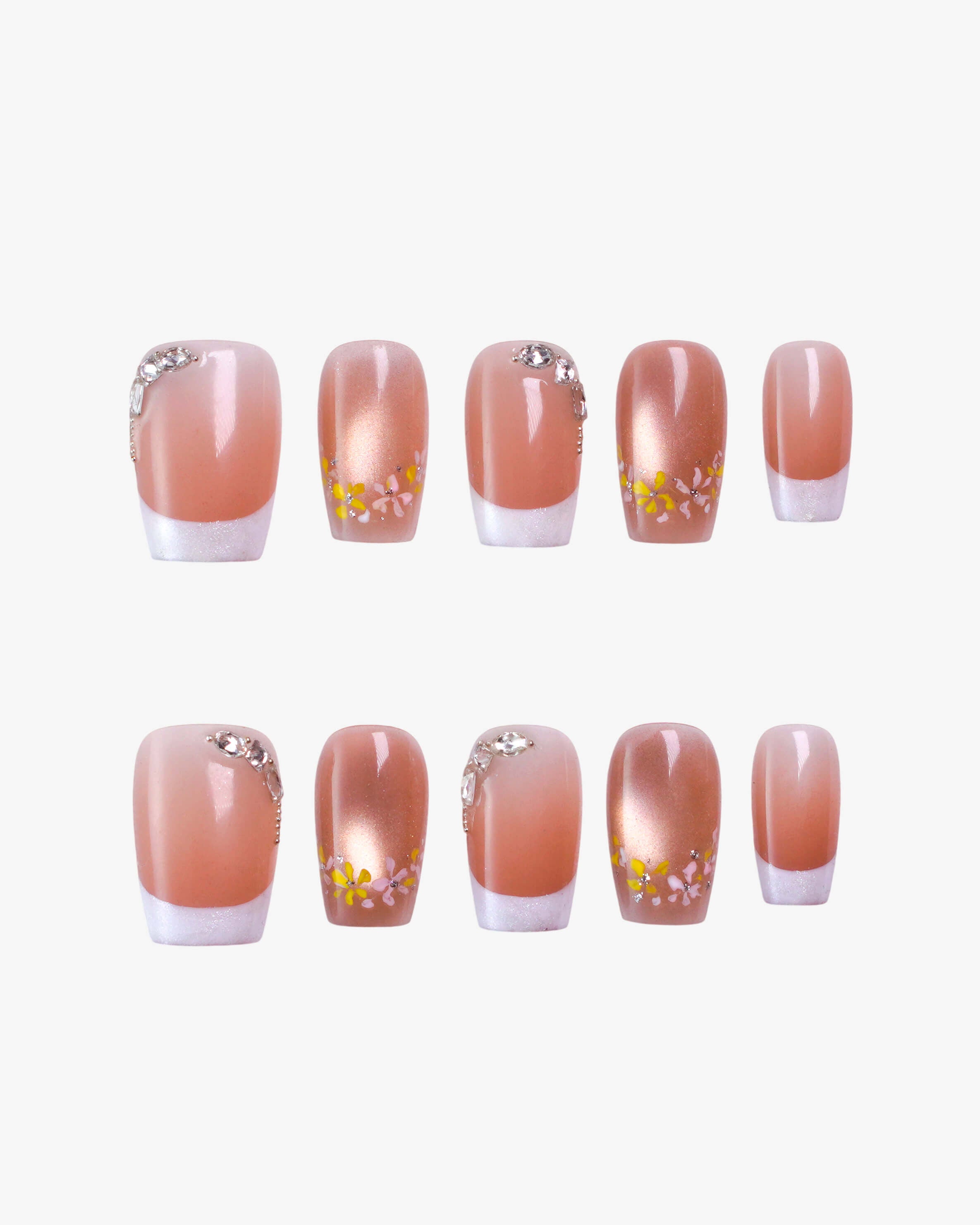 Rhinestones clean white French tip nails