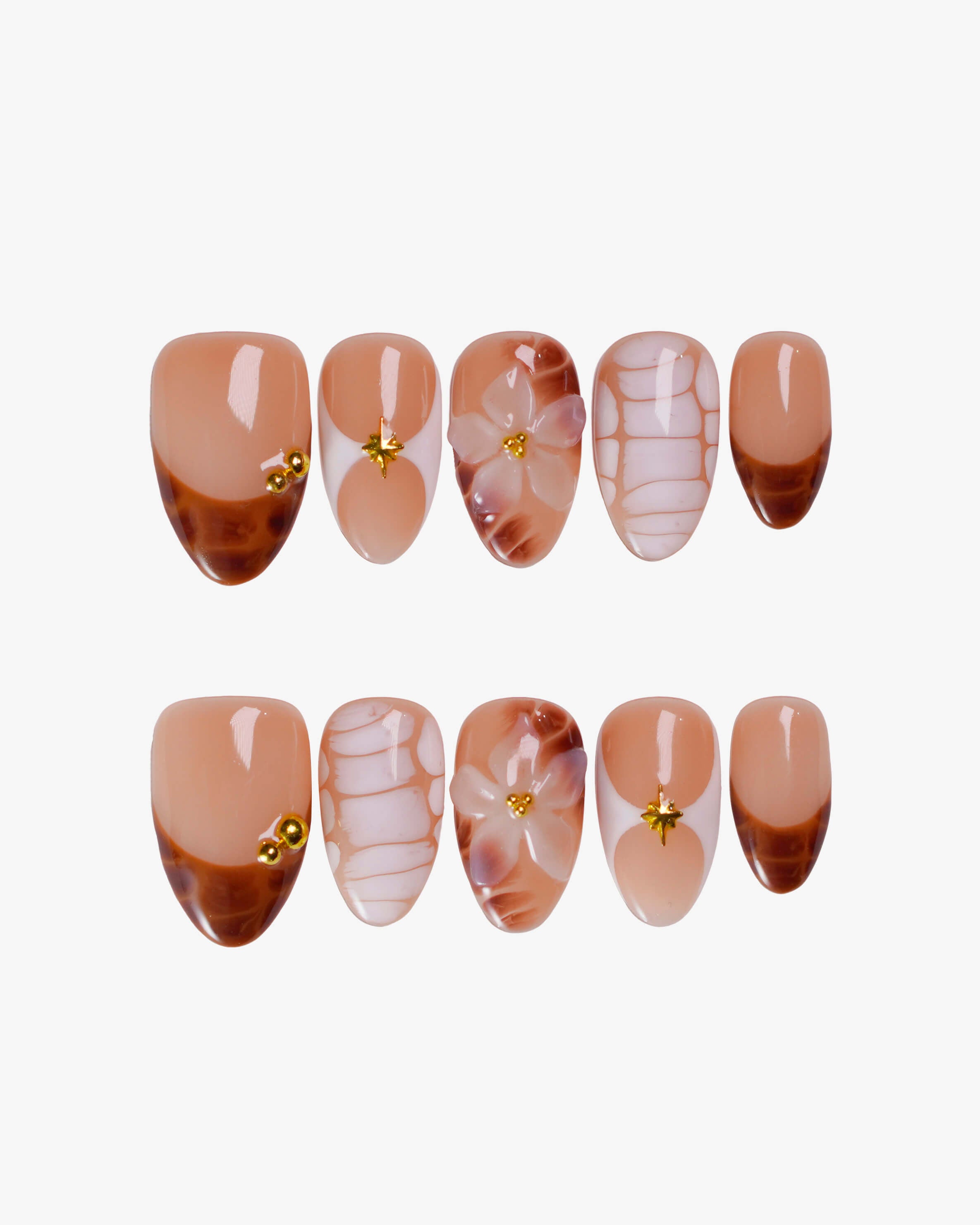 French-tip detailing tortoiseshell patterns Press-ons