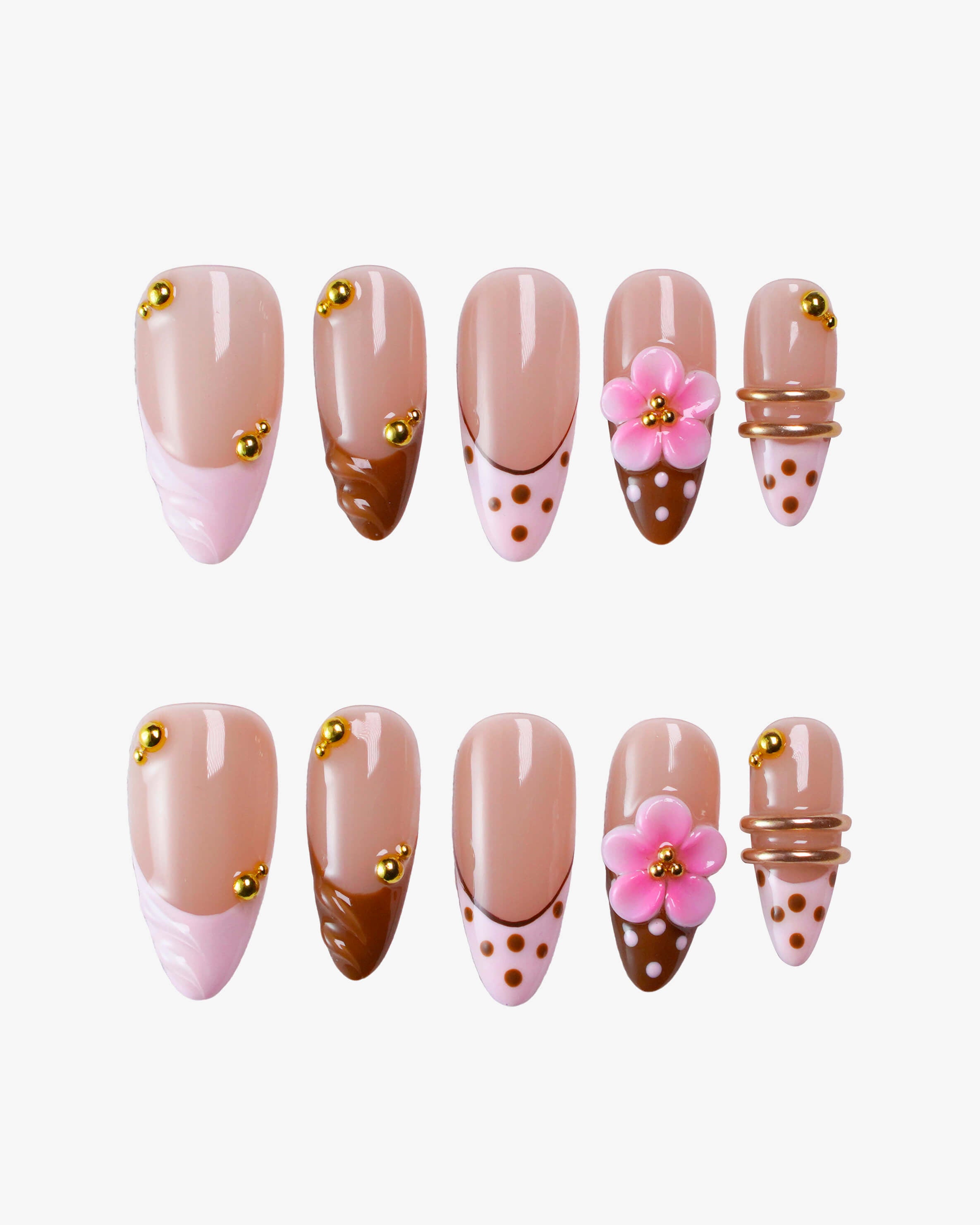 3D-flowers-polka-dots-cream-texture-Press-on-Nails