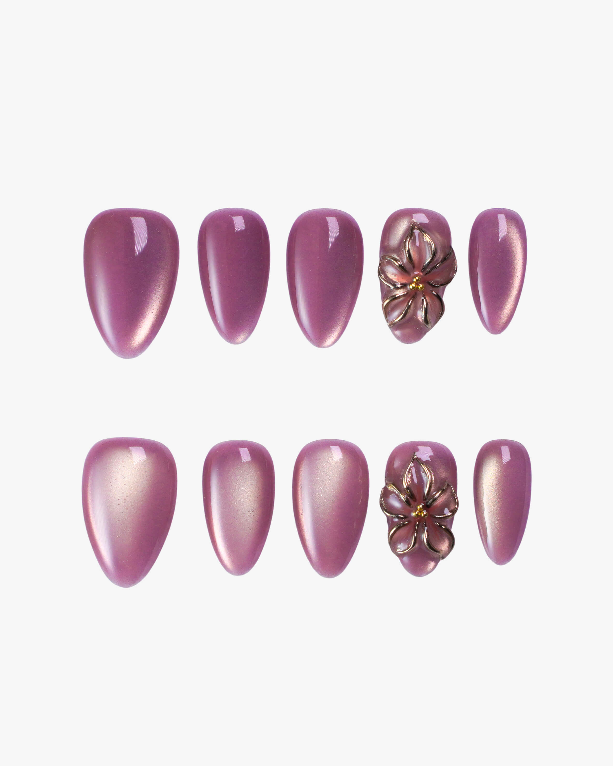 Soft regal Glass-bead cat eye base press-on nails