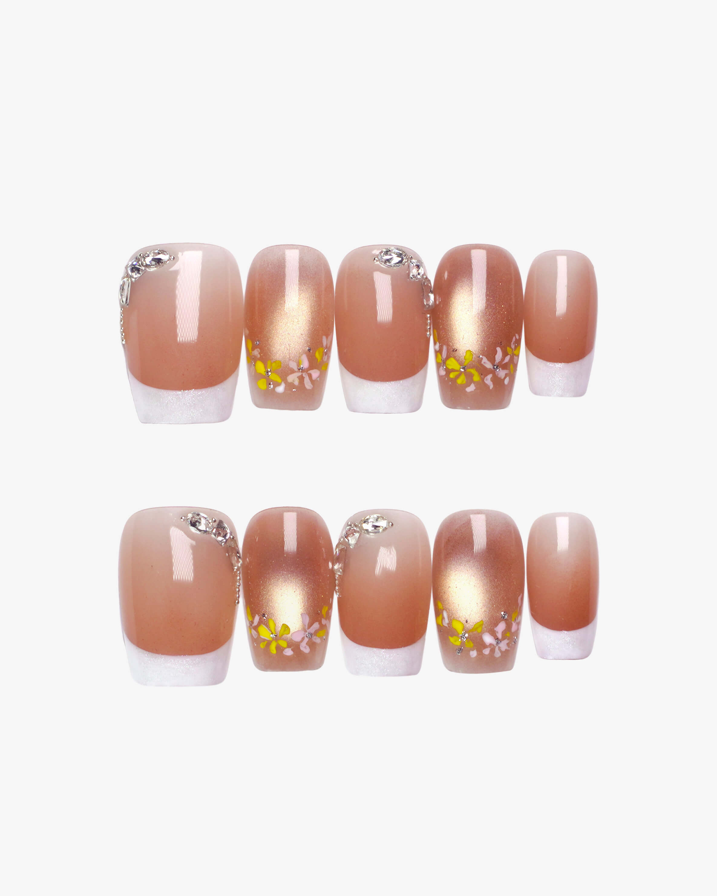 Rhinestones clean white French tip nails